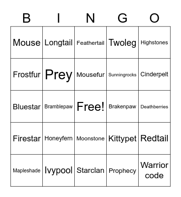 Warrior cat tour guide Bingo Card