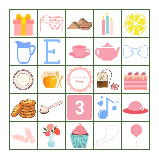 Emma's Par-Tea Bingo Card