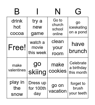 Virtual Game Day Bingo Card