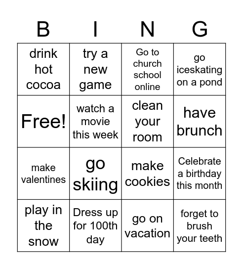 Virtual Game Day Bingo Card