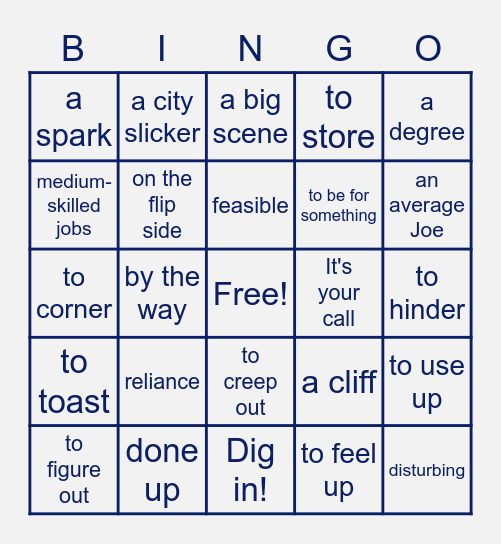 Int February Vocabulary Bingo Card