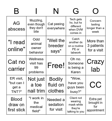 Vet Tech Bingo Card