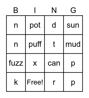 Enmding sound Bingo Card