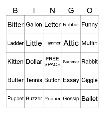 Middle Consonants Bingo Card