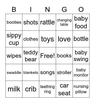 baby shower Bingo Card