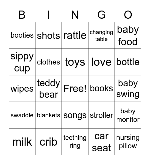 baby shower Bingo Card