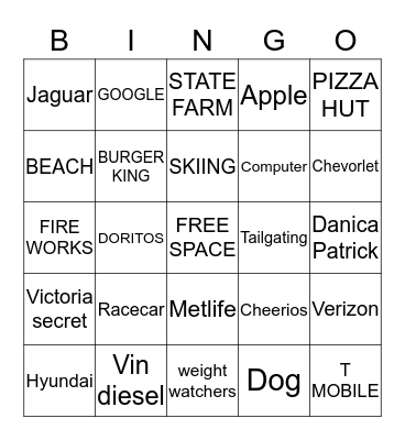 SUPER BOWL COMMERCIAL Bingo Card