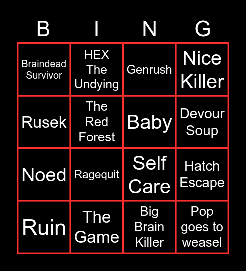 Dbd Bingo Card