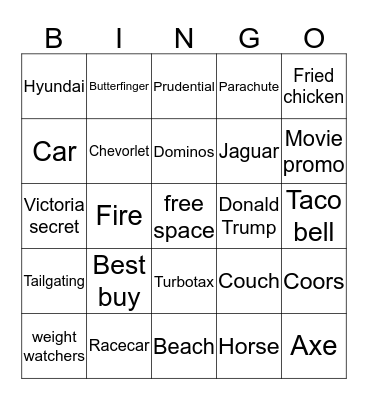 SUPER BOWL COMMERCIAL Bingo Card