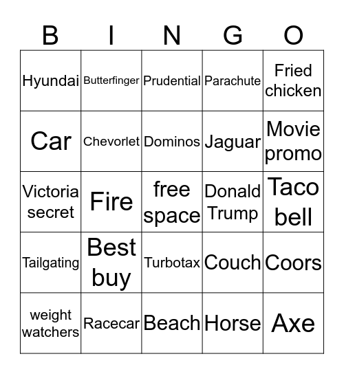 SUPER BOWL COMMERCIAL Bingo Card