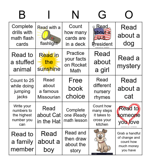 Reading/Math Bingo Card