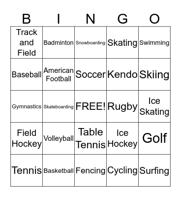 Sports Bingo Card