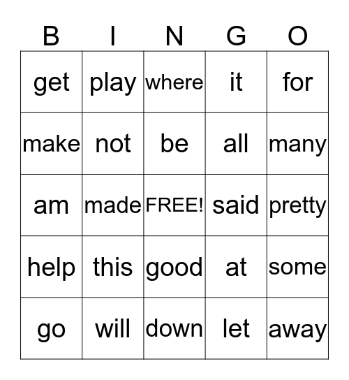 January-March Kinder Sight Words Bingo Card