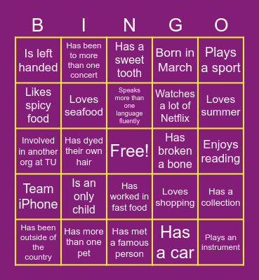 PSP Get To Know You Bingo Card