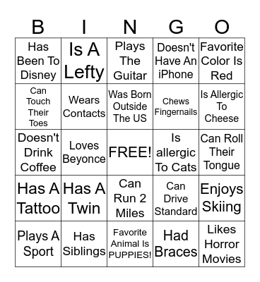 People Bingo Card