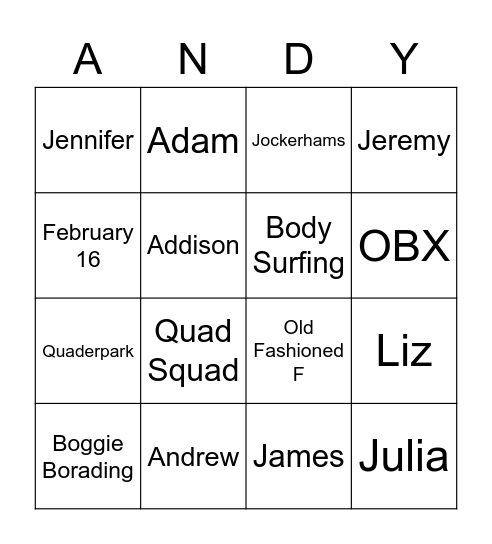 All about Andrew Bingo Card