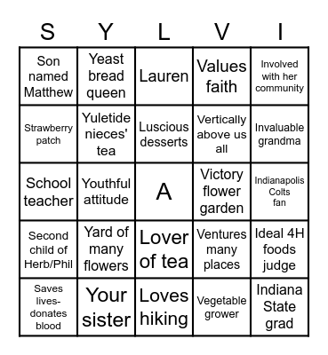 Happy Birthday Sylvia Bingo Card