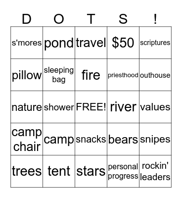 Girls Camp Bingo Card