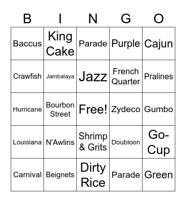 Mardi Gras Bingo Card