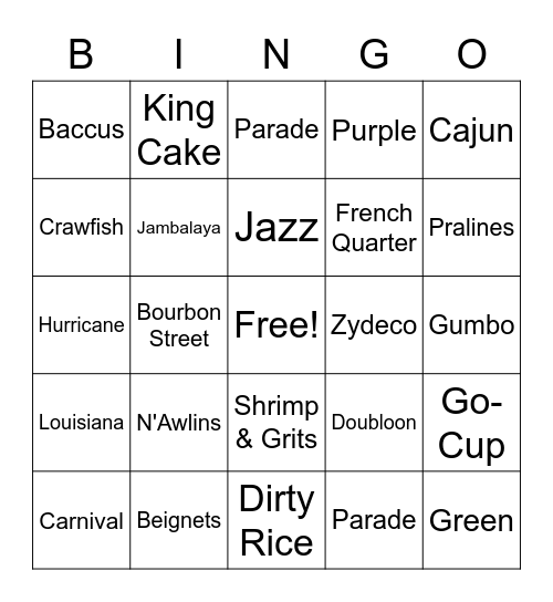 Mardi Gras Bingo Card