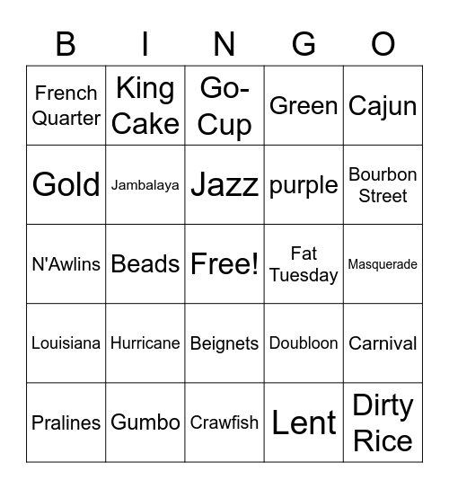 Mardi Gras Bingo Card