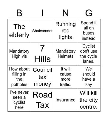 Active Travel Consolation Bingo Card