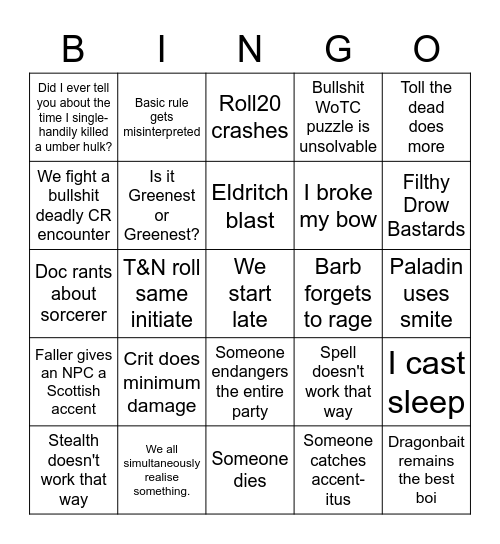 D&D Bingo Card