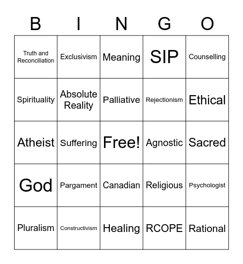 Pluralism Bingo Card