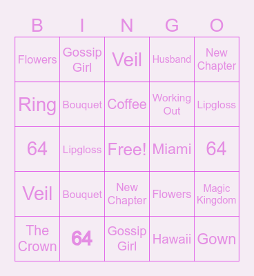 Alzaina's Bridal Bingo Card
