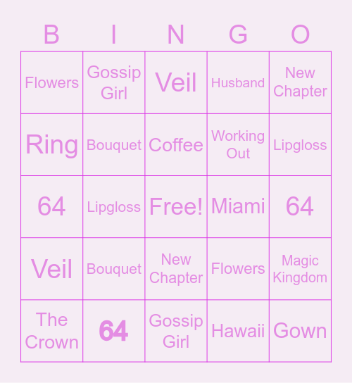 Alzaina's Bridal Bingo Card