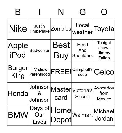 Commercial Bingo Card