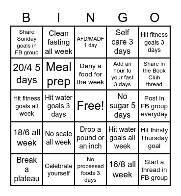 Intermittent Fasting Bingo Card