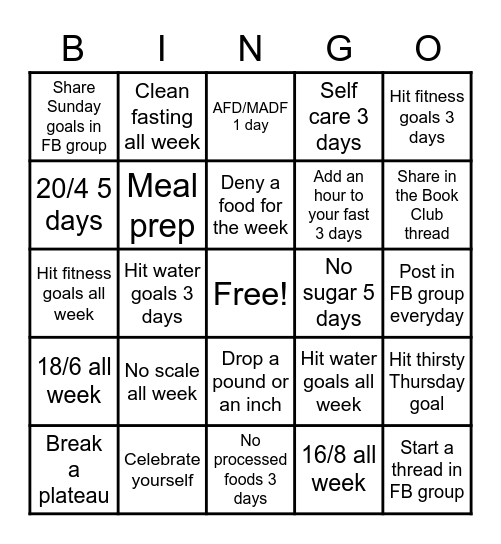 Intermittent Fasting Bingo Card