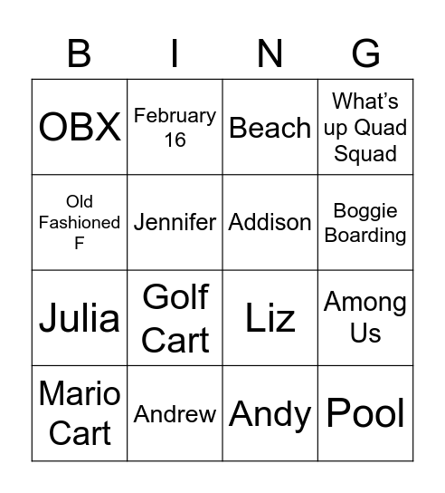 Untitled Bingo Card