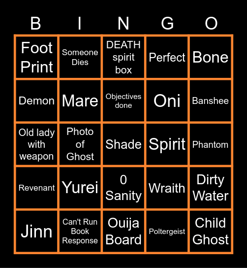 Phasmo Bingo Card