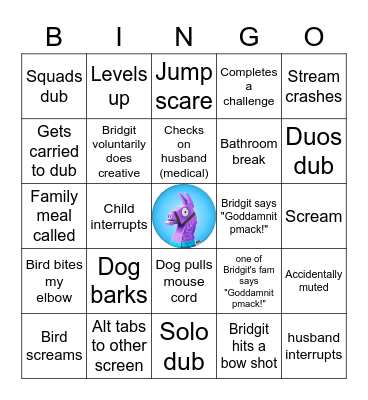 Bridgit Stream Bingo Card