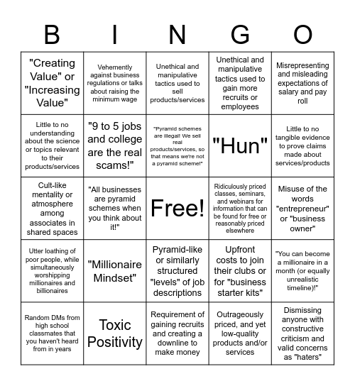 MLM/Pyramid Scheme Bingo Card