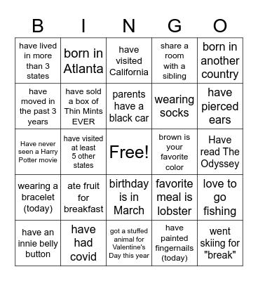 Girl Scout Bingo Card