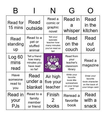Conley Coyotes Love to Read Bingo Card