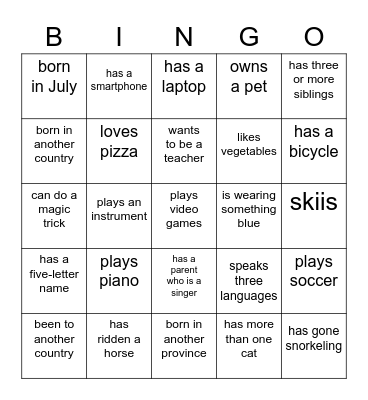 Getting to Know You Bingo Card