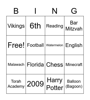 Meir’s Birthday Bingo Card