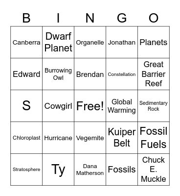 English, Science, and Such Bingo Card