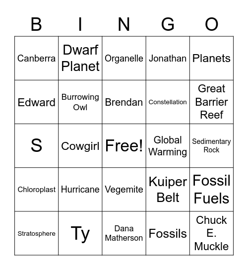 English, Science, and Such Bingo Card