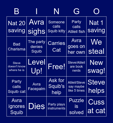 DnD Bingo (Avra Atileil Steve Sakiir) Bingo Card