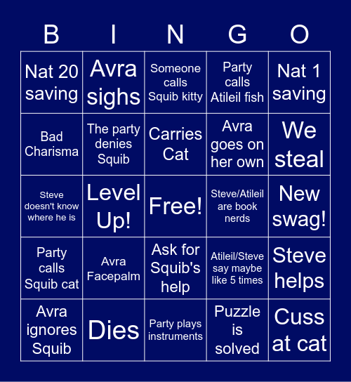 DnD Bingo (Avra Atileil Steve Sakiir) Bingo Card