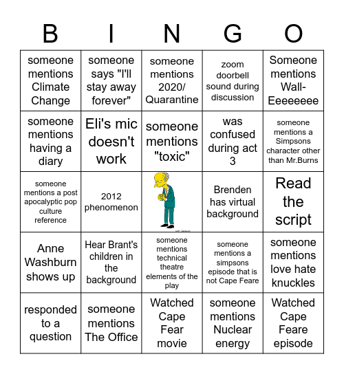 Mr. Burns Bingo Card