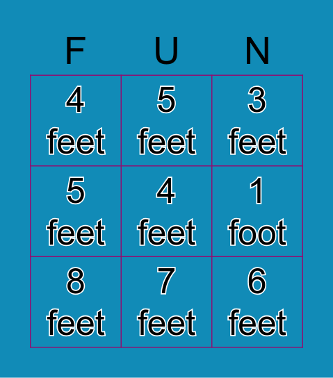 Inches to Feet Bingo Card