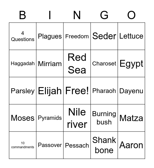 Passover Bingo Card