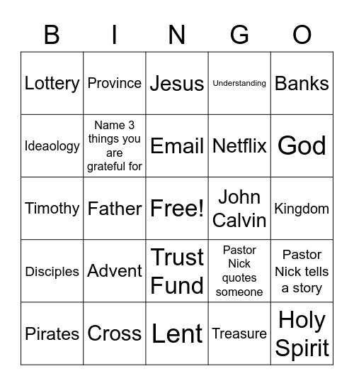 Sermon Bingo - First Sunday of Lent Bingo Card