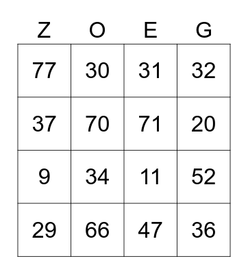 Zozo's Birthday! Bingo Card